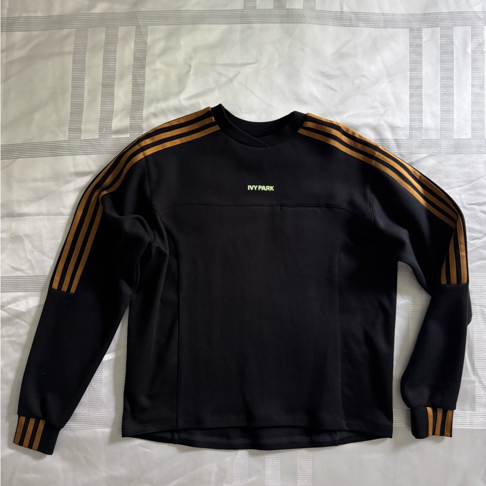adidas IVY PARK oversized unisex Black Crewneck Sweatshirt with Caramel Stripes